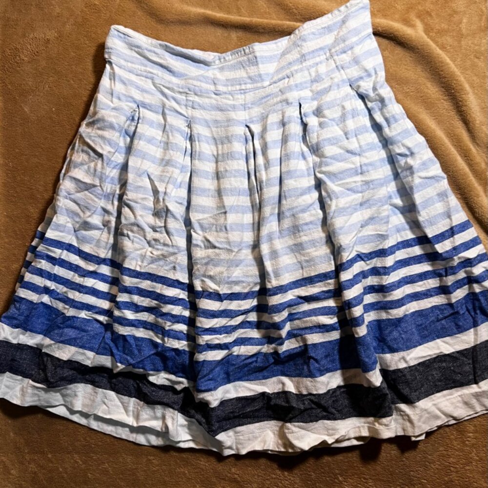 Christopher & Banks Women 14 Blue White Striped Flowy Pleated‎ A-line Midi Skirt